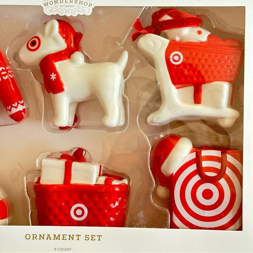 Ceramic Target Christmas Tree Ornament Set 6pc Red/White - Wondershop NEW